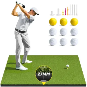 BestGolf BestGolf 27MM Professional Golf Mat, 5x4ft Exclusive PE Grass & Hot Pressed Turf for Indoor & Outdoor Hitting Practice Backyard Training with 9 Golf Balls & 9 Tees
