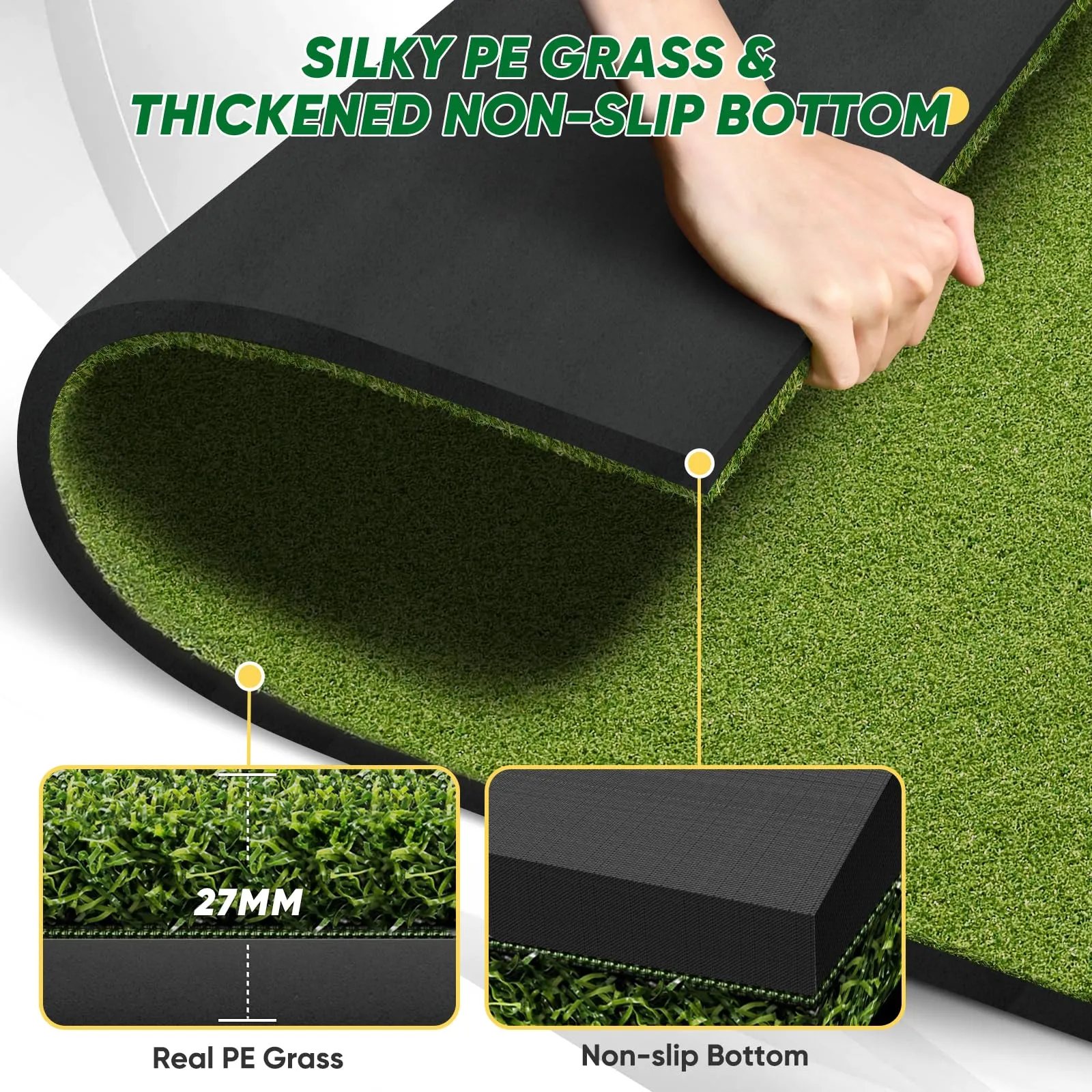 BestGolf BestGolf 27MM Professional Golf Mat, 5x4ft Exclusive PE Grass & Hot Pressed Turf for Indoor & Outdoor Hitting Practice Backyard Training with 9 Golf Balls & 9 Tees