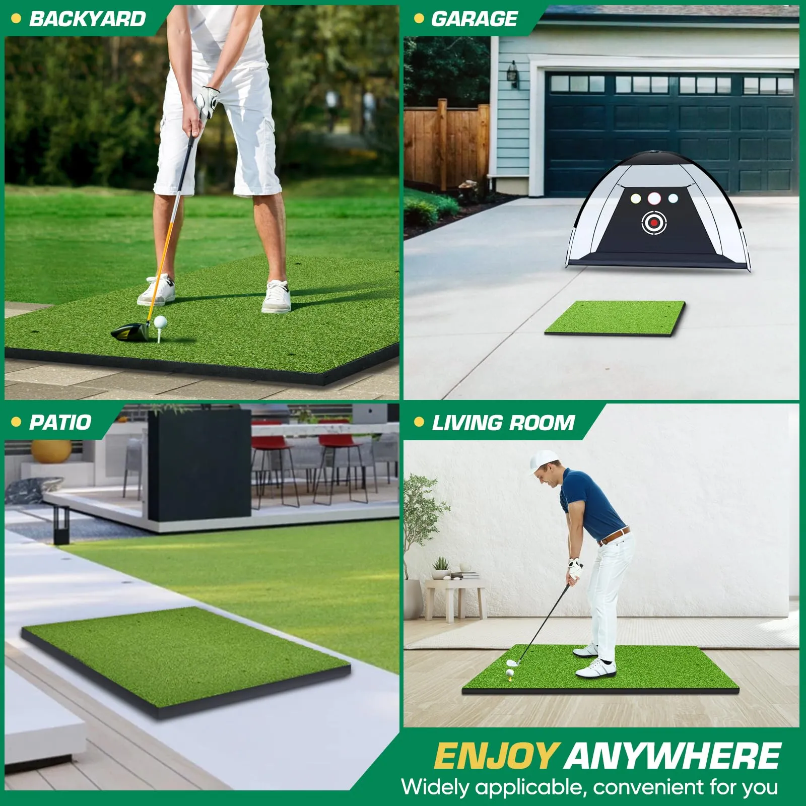BestGolf BestGolf 27MM Professional Golf Mat, 5x4ft Exclusive PE Grass & Hot Pressed Turf for Indoor & Outdoor Hitting Practice Backyard Training with 9 Golf Balls & 9 Tees