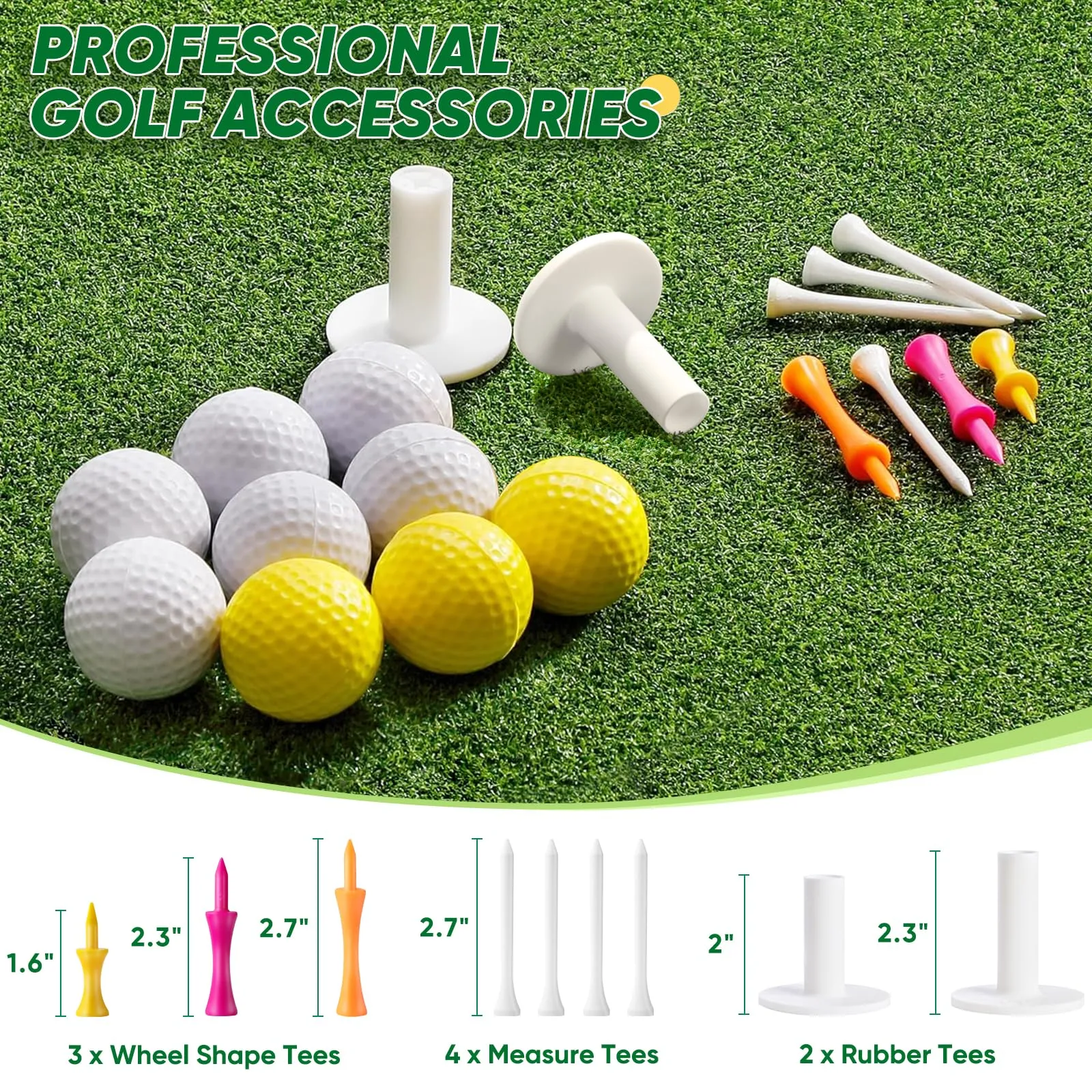 BestGolf BestGolf 27MM Professional Golf Mat, 5x4ft Exclusive PE Grass & Hot Pressed Turf for Indoor & Outdoor Hitting Practice Backyard Training with 9 Golf Balls & 9 Tees