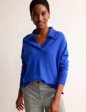 Collared Cashmere Henley-Cobalt