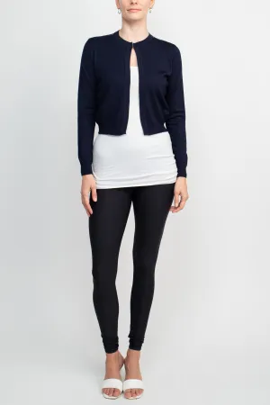 Crew Neck Open Front Lace Back Knit Jacket