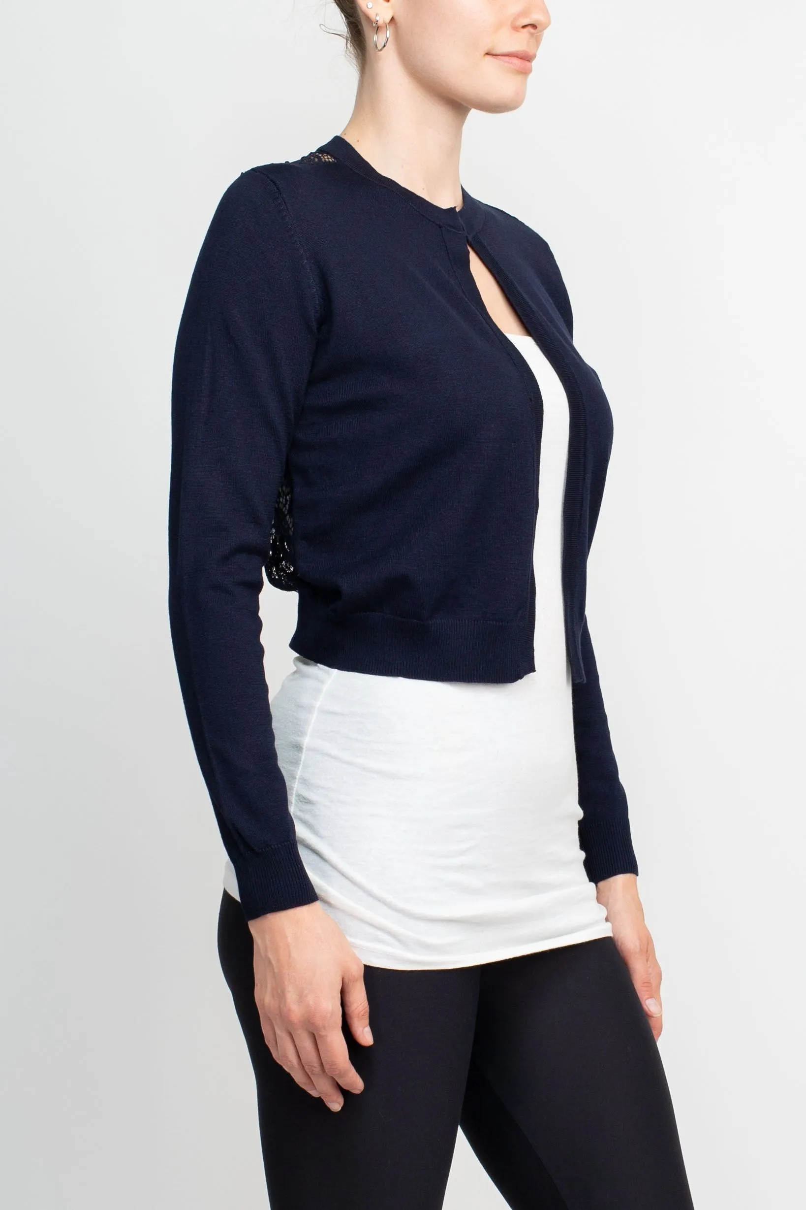 Crew Neck Open Front Lace Back Knit Jacket