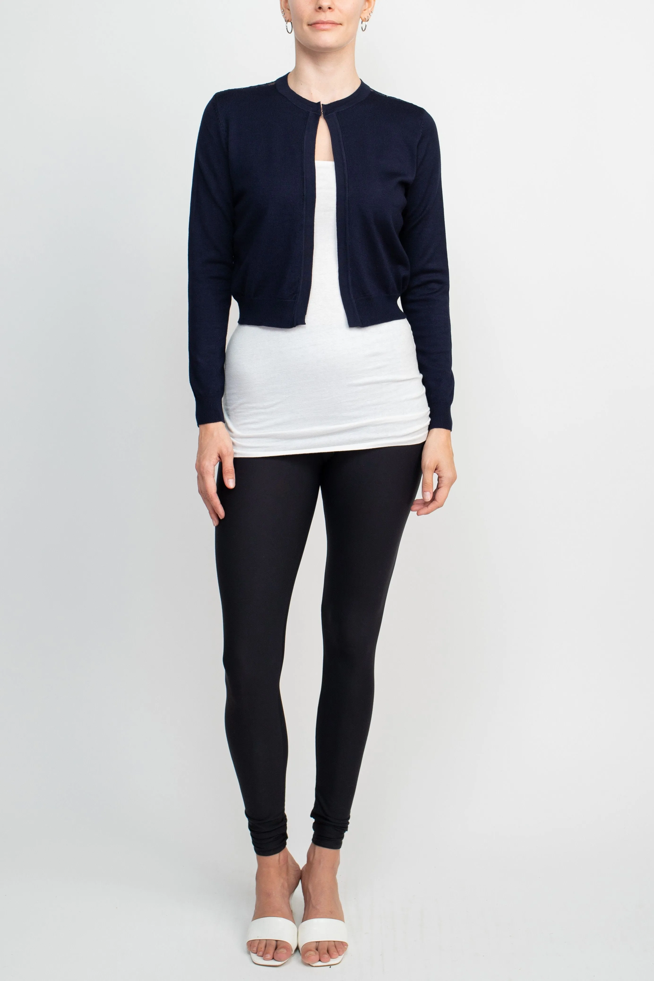 Crew Neck Open Front Lace Back Knit Jacket