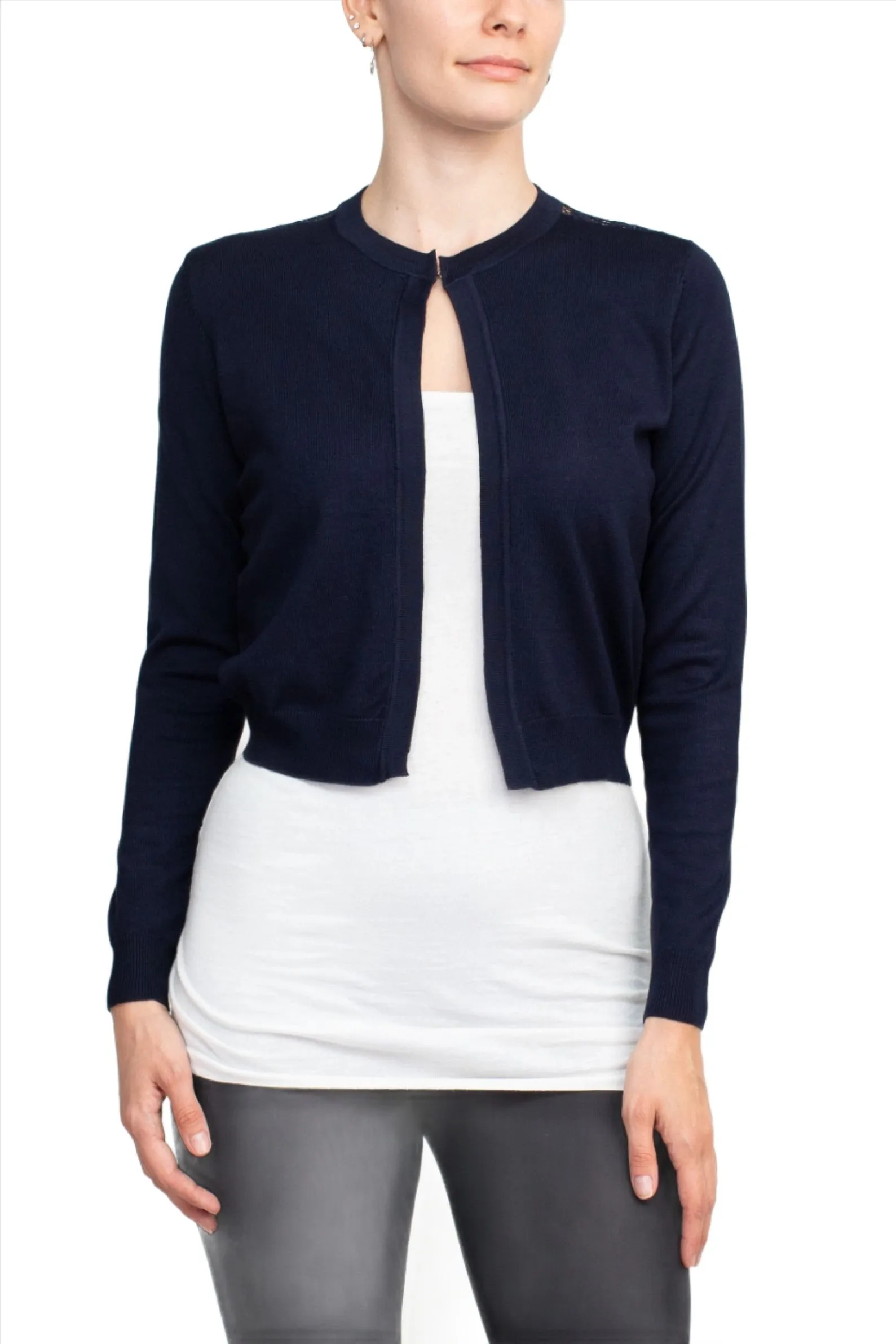 Crew Neck Open Front Lace Back Knit Jacket