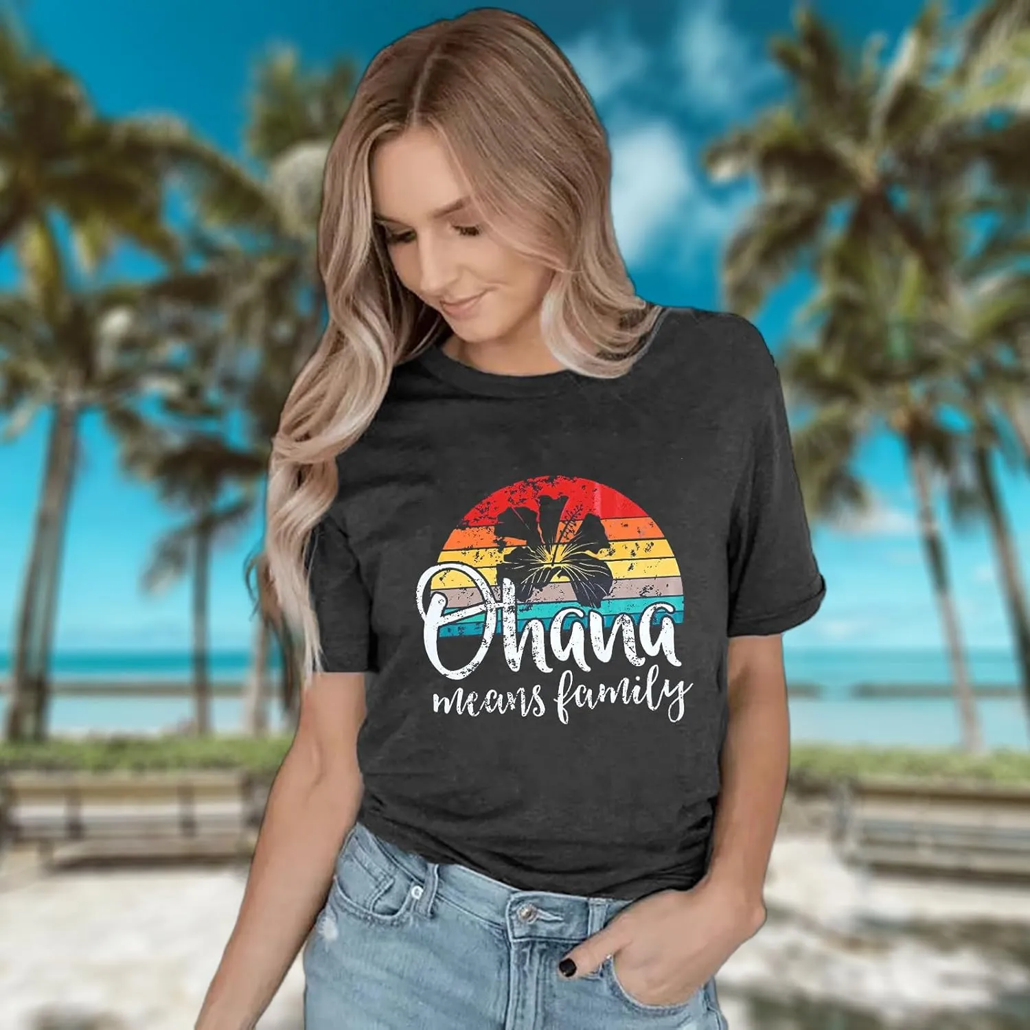 Hawaiian Shirts for Women Palm Trees Graphic Tees Summer Beach Vacation Tops Short Sleeve Casual Tshirt