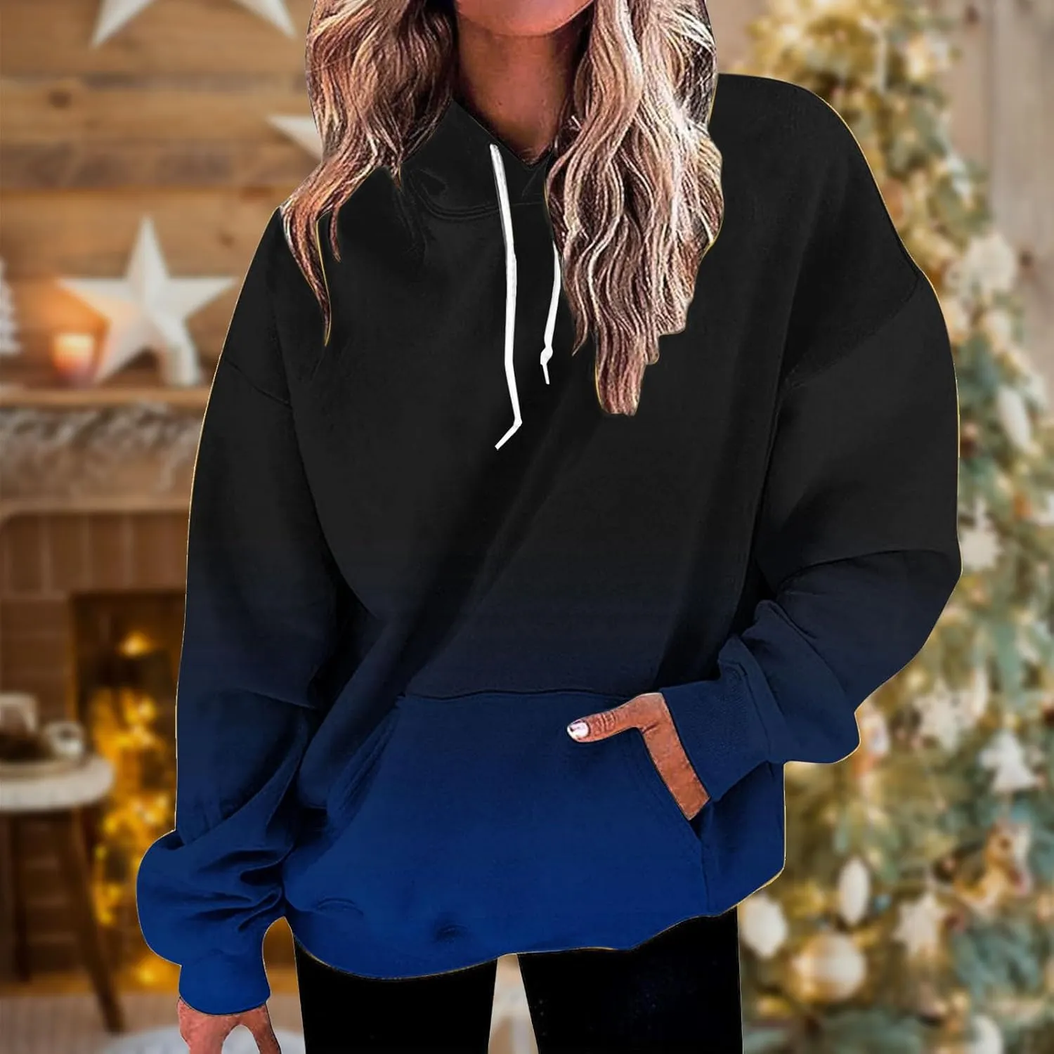 Hoodies For Women 2024 Causal Fall Fashion Oversized Hooded Sweatshirt Gradient Color Drawstring Pullover Hoodie