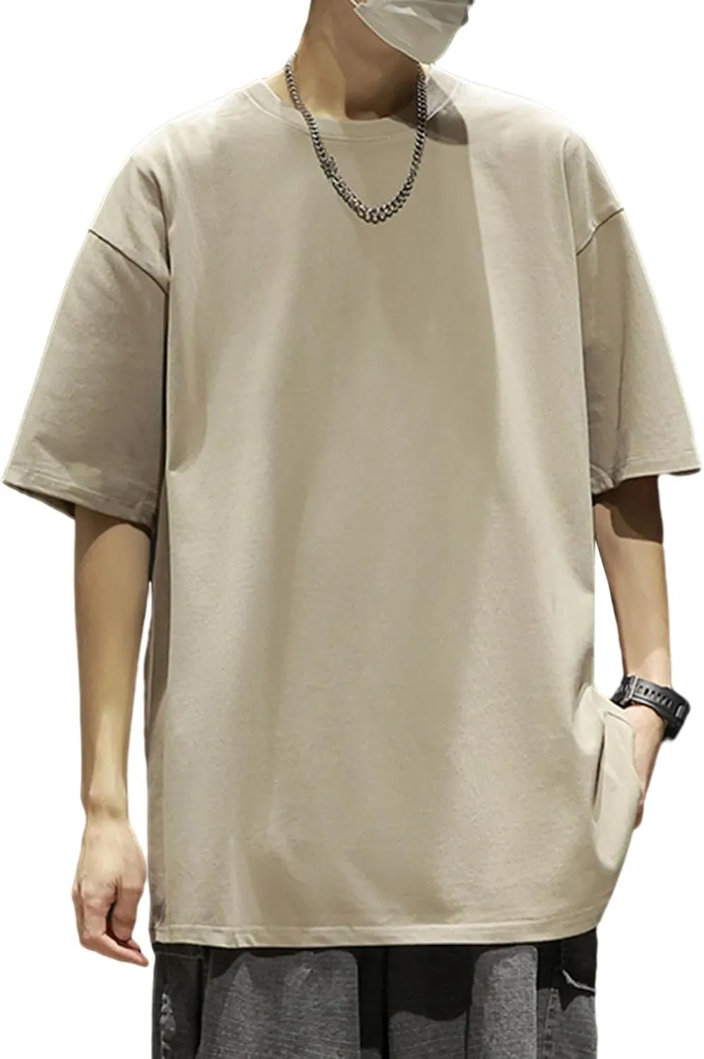 Men's Oversized T-Shirts Cotton Unisex Crew Neck Heavyweight Loose Fit Short Sleeve Shirt Classic Soft Tees