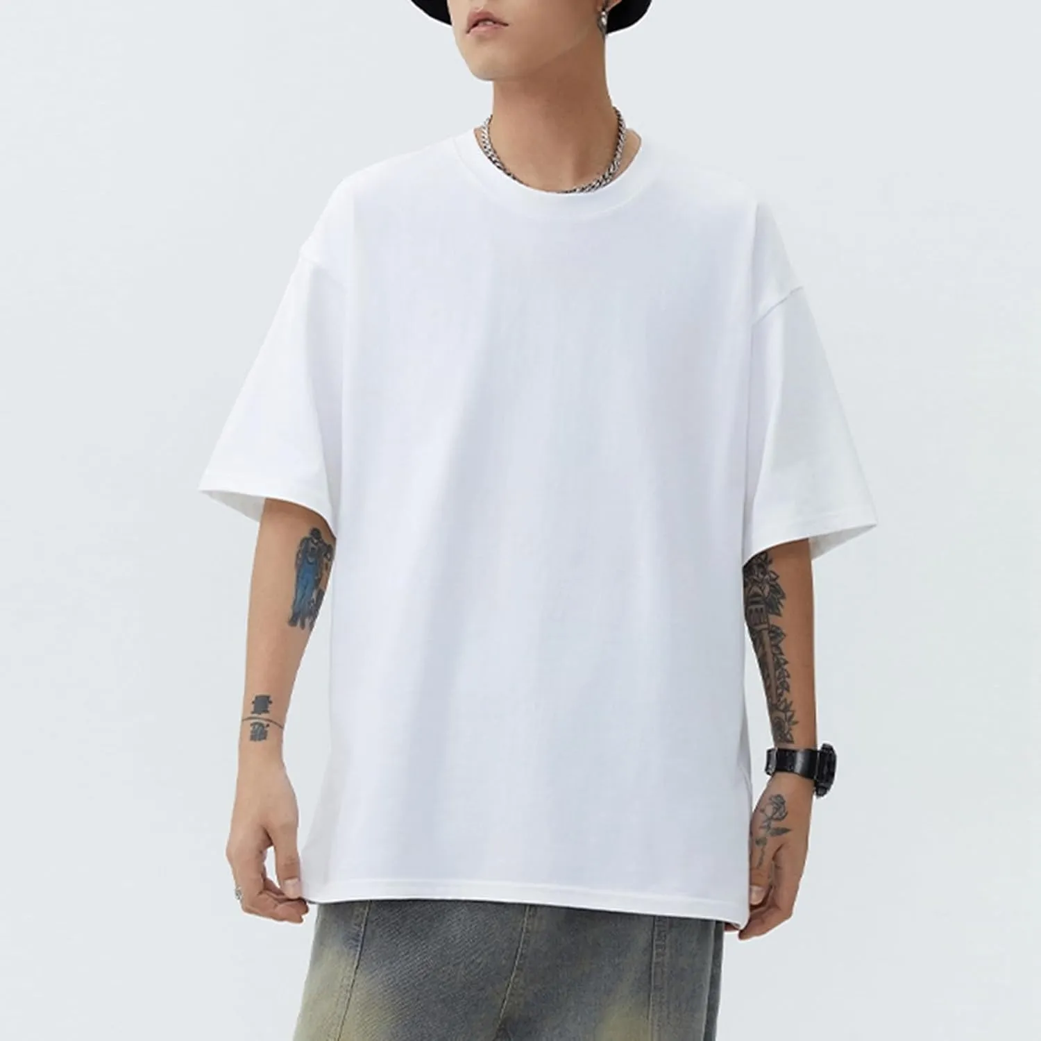 Men's Oversized T-Shirts Cotton Unisex Crew Neck Heavyweight Loose Fit Short Sleeve Shirt Classic Soft Tees
