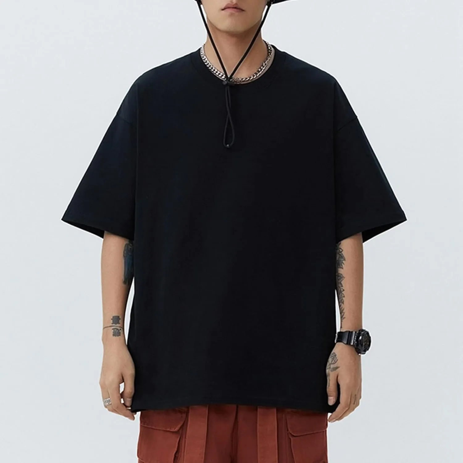 Men's Oversized T-Shirts Cotton Unisex Crew Neck Heavyweight Loose Fit Short Sleeve Shirt Classic Soft Tees