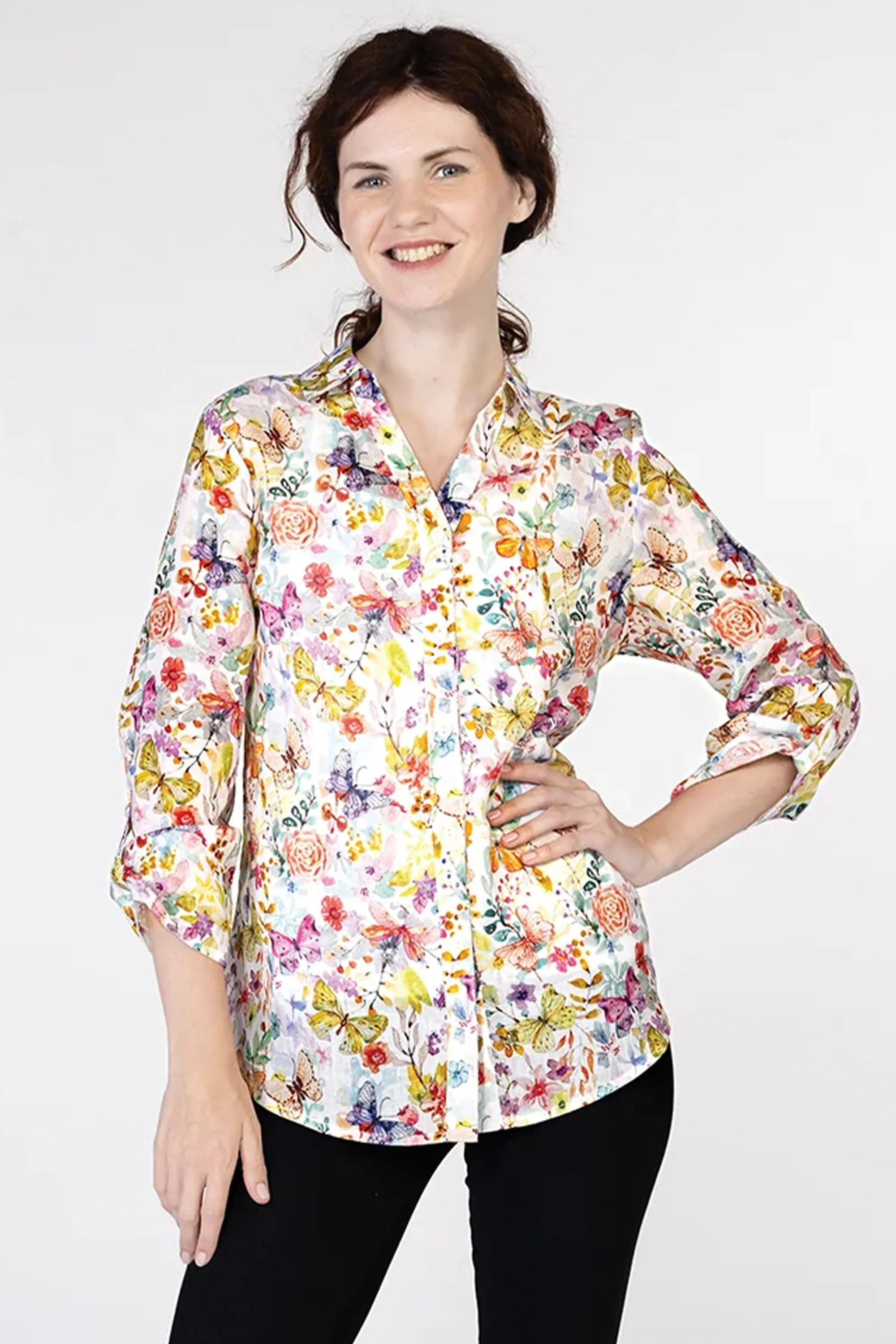 MULTI BUTTERFLY FLORAL BLOUSE