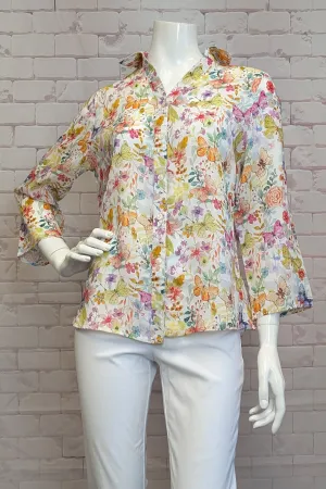 MULTI BUTTERFLY FLORAL BLOUSE