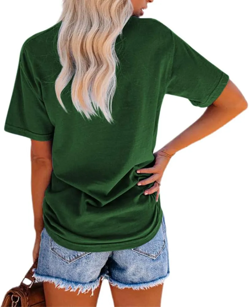 NIUBIA Women's Letter Print Basic Crew Neck Tee Summer Short Sleeve T-Shirt with Pockets Loose Fitting Tops