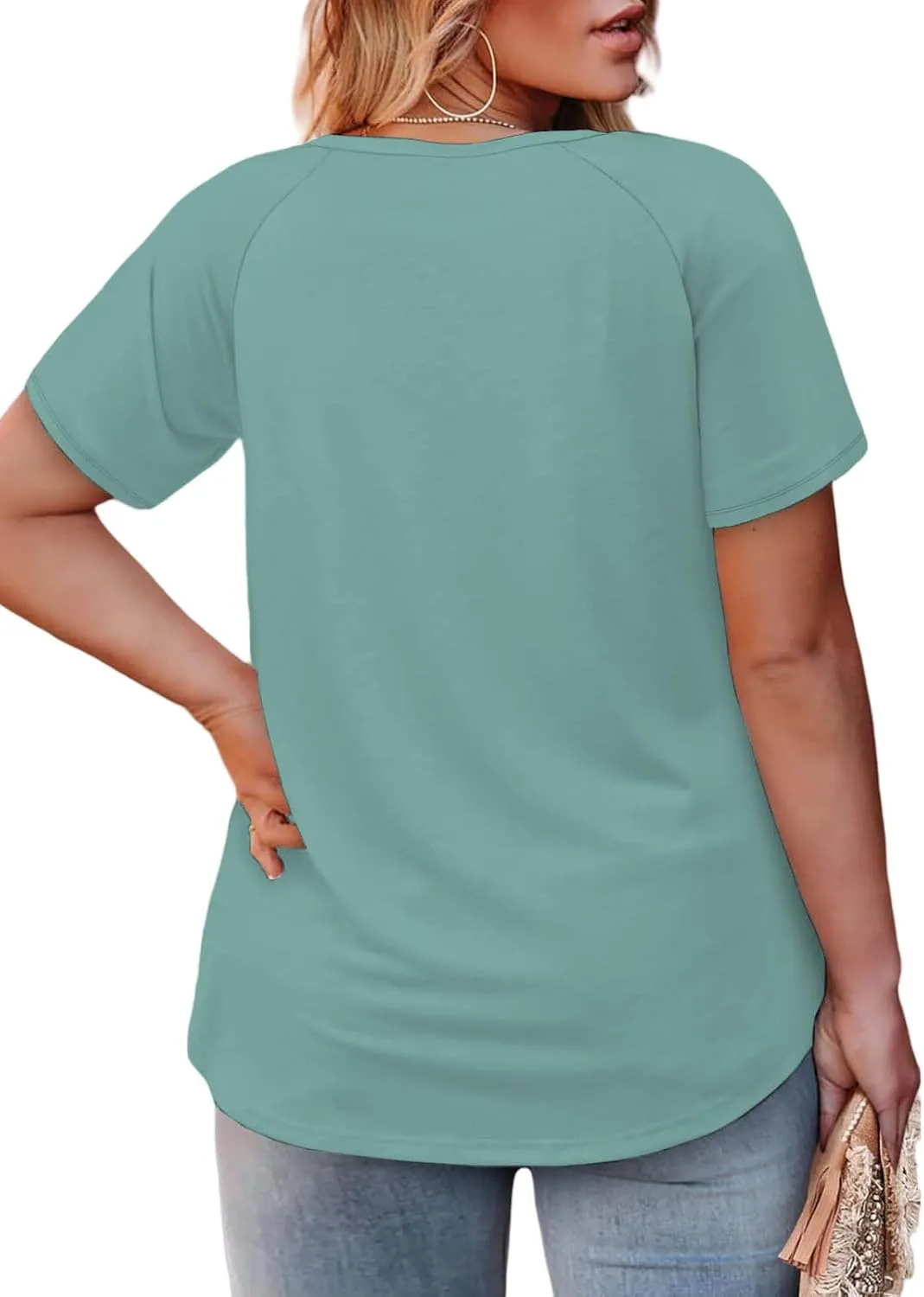 ROSRISS Plus Size Tops for Women Summer Casual Pleated Tees Cute Short Sleeve T Shirts Crew Neck Blouses XL-5XL