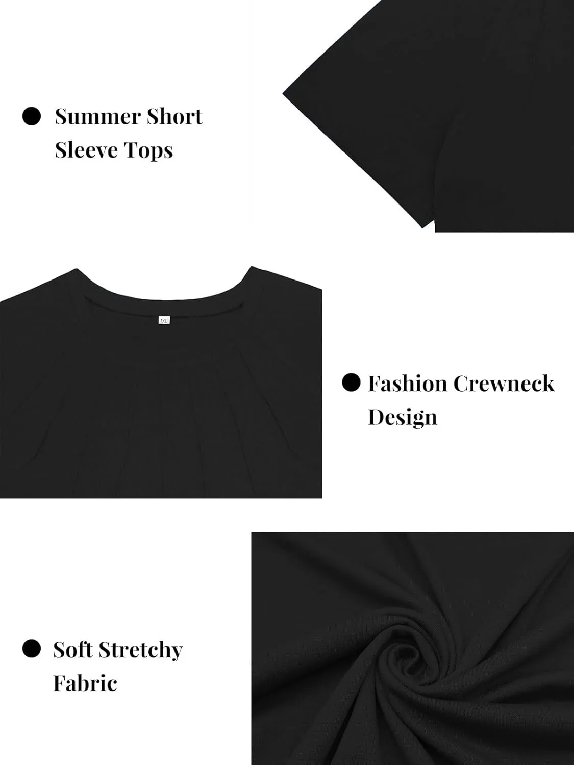 ROSRISS Plus Size Tops for Women Summer Casual Pleated Tees Cute Short Sleeve T Shirts Crew Neck Blouses XL-5XL