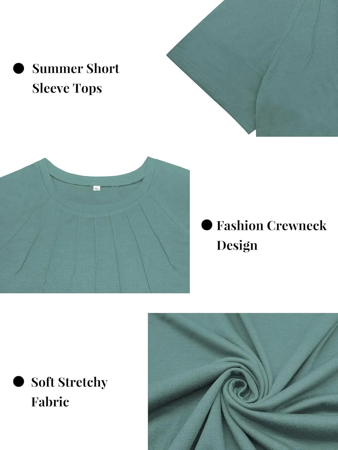 ROSRISS Plus Size Tops for Women Summer Casual Pleated Tees Cute Short Sleeve T Shirts Crew Neck Blouses XL-5XL