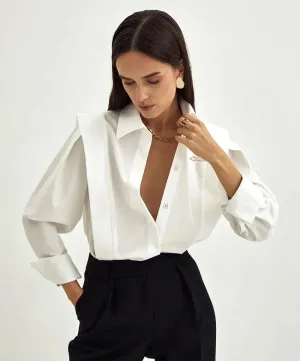 Solne Tailored Blouse in White or Black  Long Sleeve Button-Up Shirt for Women