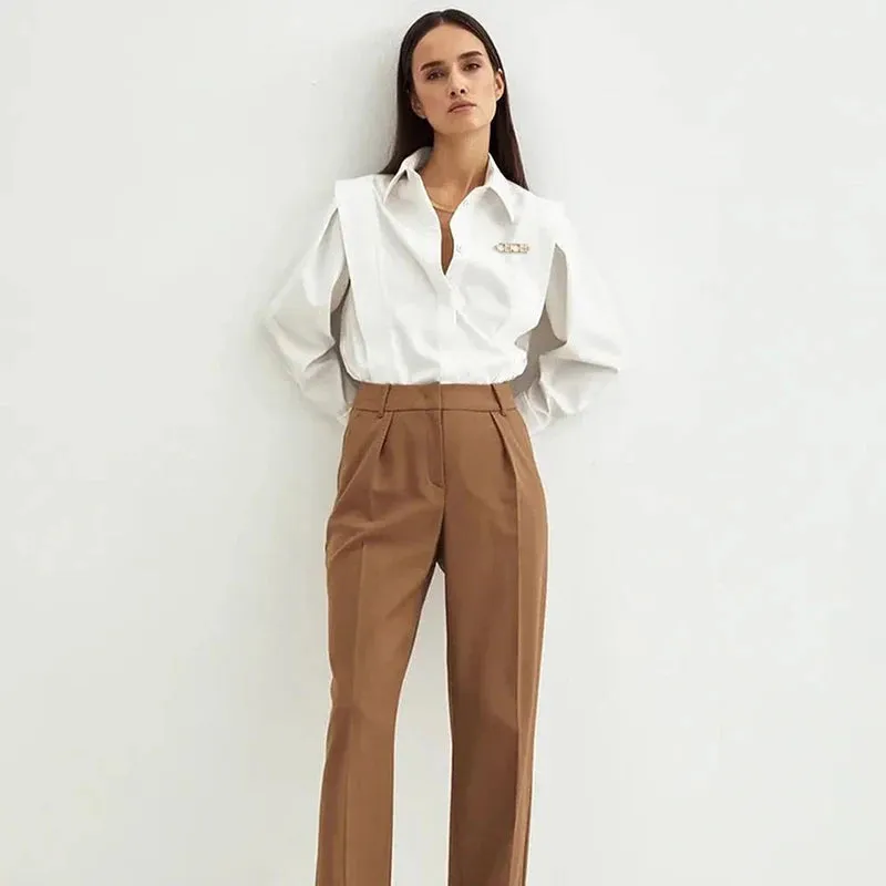 Solne Tailored Blouse in White or Black  Long Sleeve Button-Up Shirt for Women