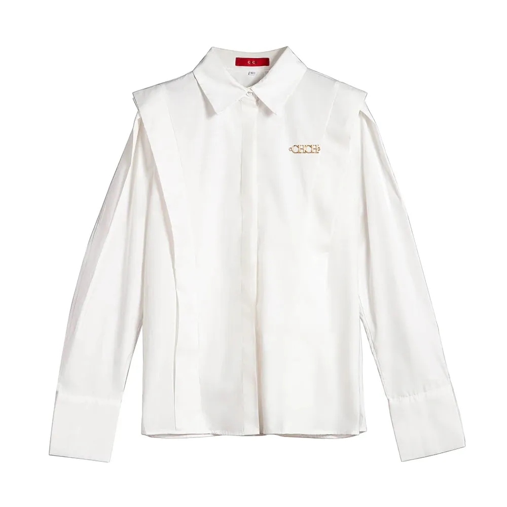 Solne Tailored Blouse in White or Black  Long Sleeve Button-Up Shirt for Women