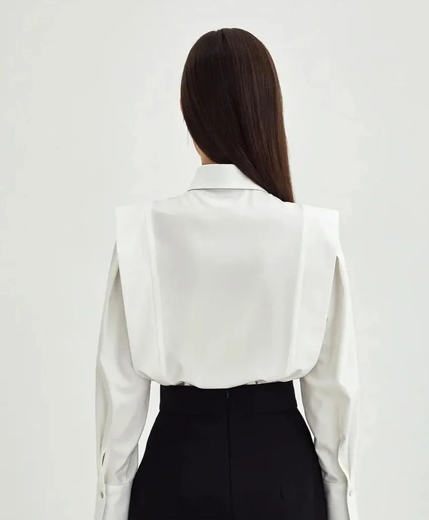 Solne Tailored Blouse in White or Black  Long Sleeve Button-Up Shirt for Women