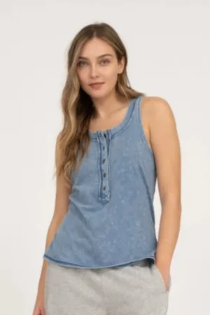 Washed Henley Sleeveless Top