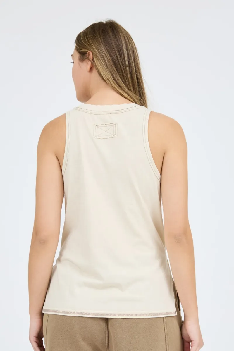 Washed Henley Sleeveless Top