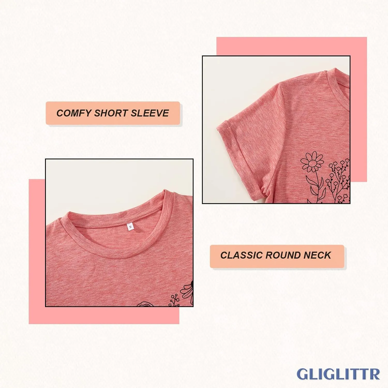 Women's Floral Tee Wildflower Graphic T Shirt Summer Flower Casual Loose Top Crew Neck Short Sleeve Shirts Tees